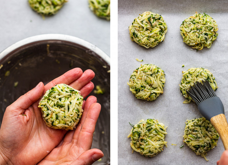 baked zucchini fritters shaping